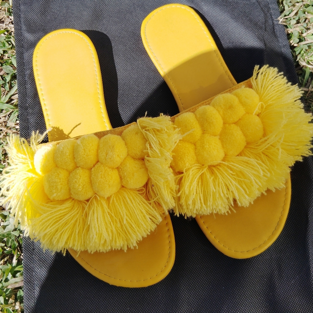 SHEIN Yellow Pom Pom Sandals